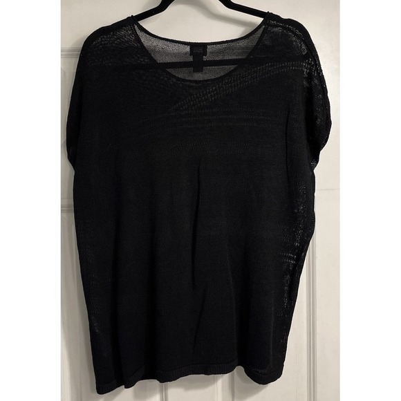 Travelers Chicos Sz Large Black Loose Knit‎ Top Fishnet Whimsigoth Linen Blend - Picture 7 of 9